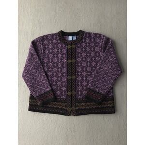 Vintage 2000s Frost Petite Purple Nordic Style Clasp Sweater Cardigan Wool PL